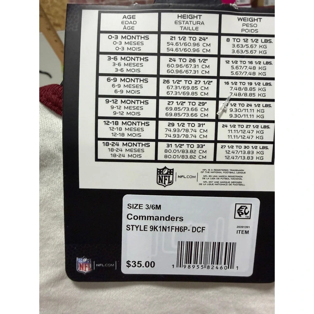 NFL 3 Piece Creeper Set Baby 3/6M Burgundy Washington Commanders NWT 9K1N1FH6P